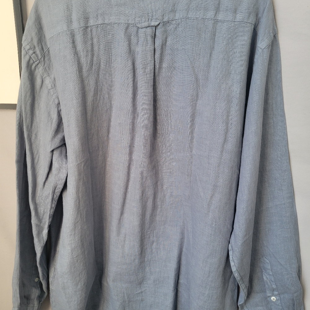 Jacobs & Jacobs Linen Button Front Shirt Blue L - Picture 7 of 12